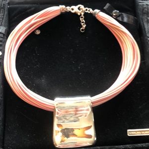 Pink Leather Necklace and Silver Enhancer